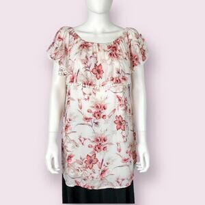 Cotton Candy NWT Blouse Pink & Cream Floral Off the Shoulder Tunic Top